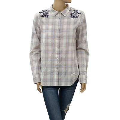 Odd Molly Anthropologie Embroidered Shirt Top Buttondown Plaid Print M-2 216519