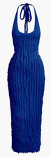Sheer Ruffle Texture Backless Maxi Dress - Blue (MESSAGE FOR SIZE)