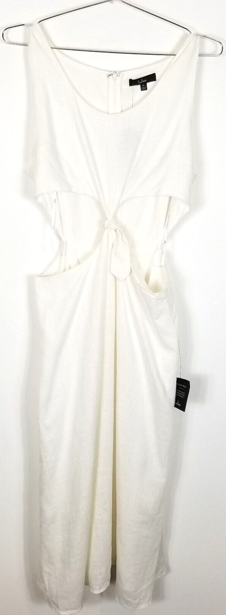 white linen cutout dress Sleeveless Frill Hem Detail Cut Out Mini Dress In White Linen | EGO US