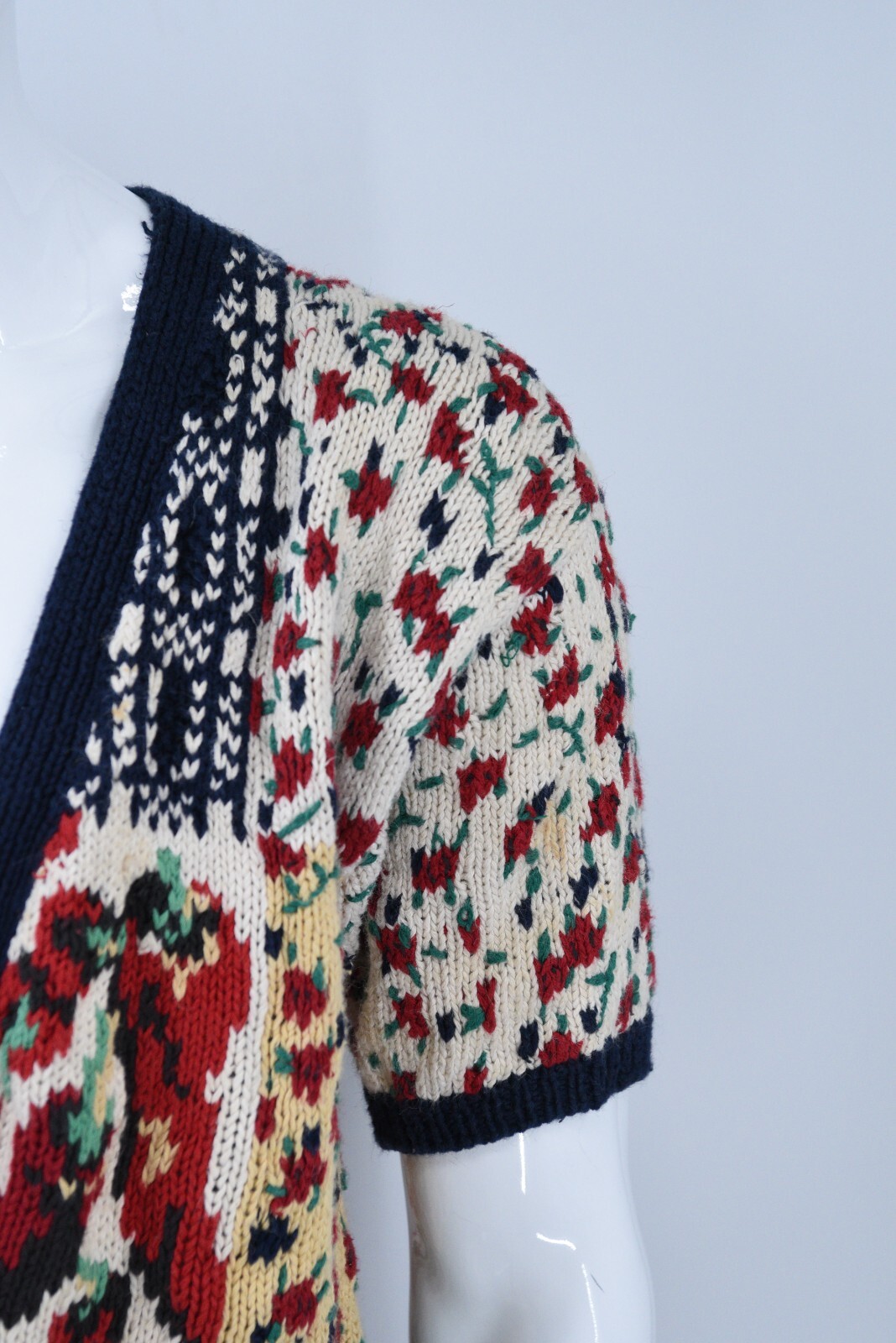 Vintage Eagles Eye Hand Knit Patchwork Short Slee… - image 6