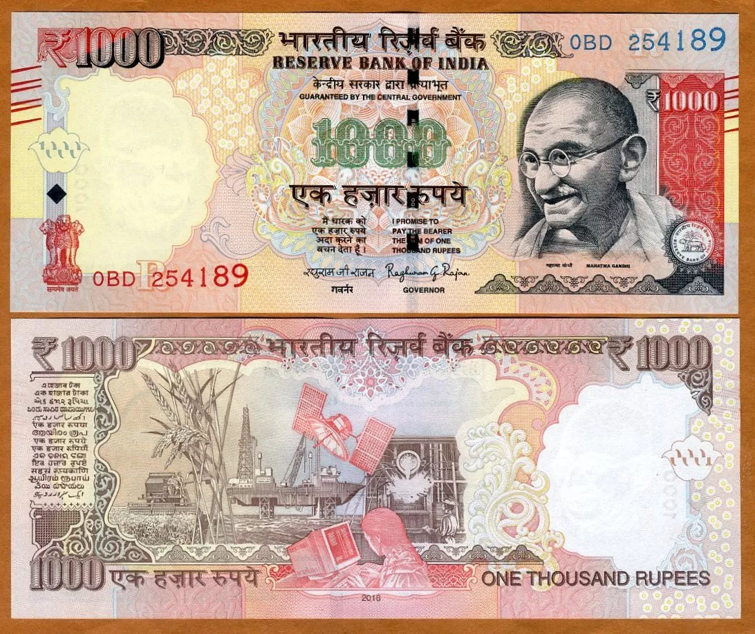 India 1000 Rupees 2016 P 107 New Letter R UNC Gandhi