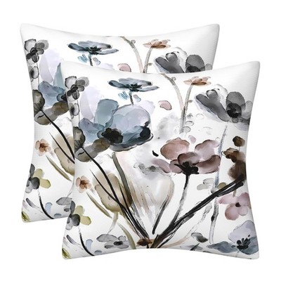 2er Set doppelseitige eckige Kissenbezüge aus Samt mit Blumenmuster aqu...