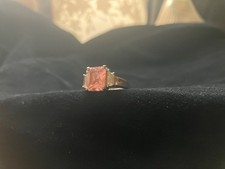 womens Pink Quartz ring size 6 3/4 cubic zirconia 925 Sterling silver band