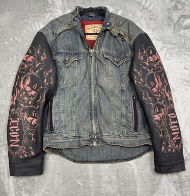 Icon Strongarm Moto Jacket Mens Large Skulls Leather Bomber Biker Flames 90s Y2K