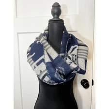 Infinity Scarf Geometric Print Navy Blue Gray Cozy Warm Winter Fall Accessory