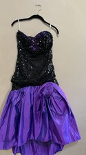 Vintage 80s Flirtations by Alfred Angelo Black Purple Sequin Prom Dress Party S