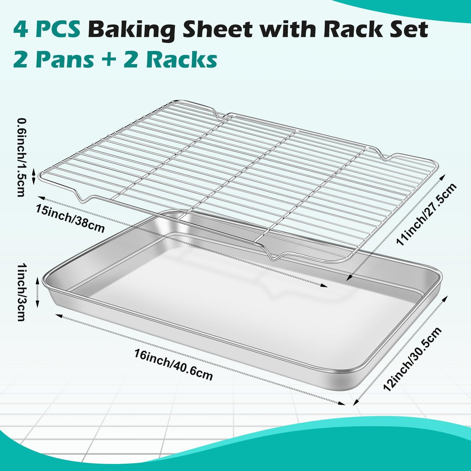 New Best Baking Sheet with Rack Set 2 Pans + 2 Racks Stainless Steel Cookie