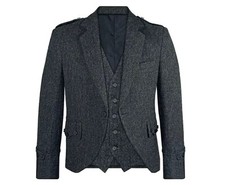 Scottish charcoal grey Wool Argyle Kilt with 5 button Waistcoat Wedding Jacket