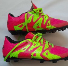 ADIDAS X 15.3 FG/AGJ FOOTBALL BOOTS SHOCK PINK SOLAR GREEN CORE BLACK SZ JNR 3