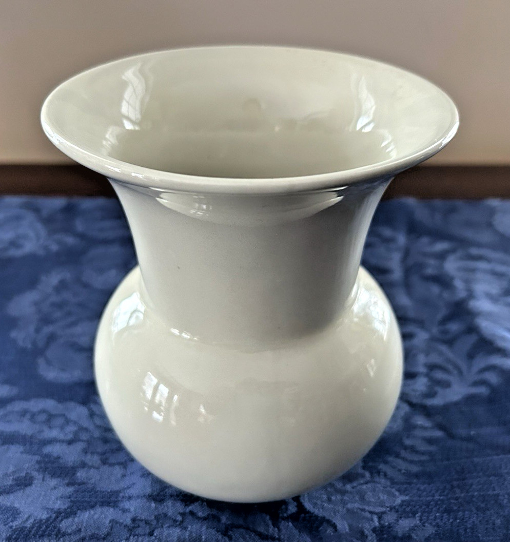 Vintage Italian Glazed Pottery Curved Vase Off-White Marked "C.E." 6" thumbnail 3