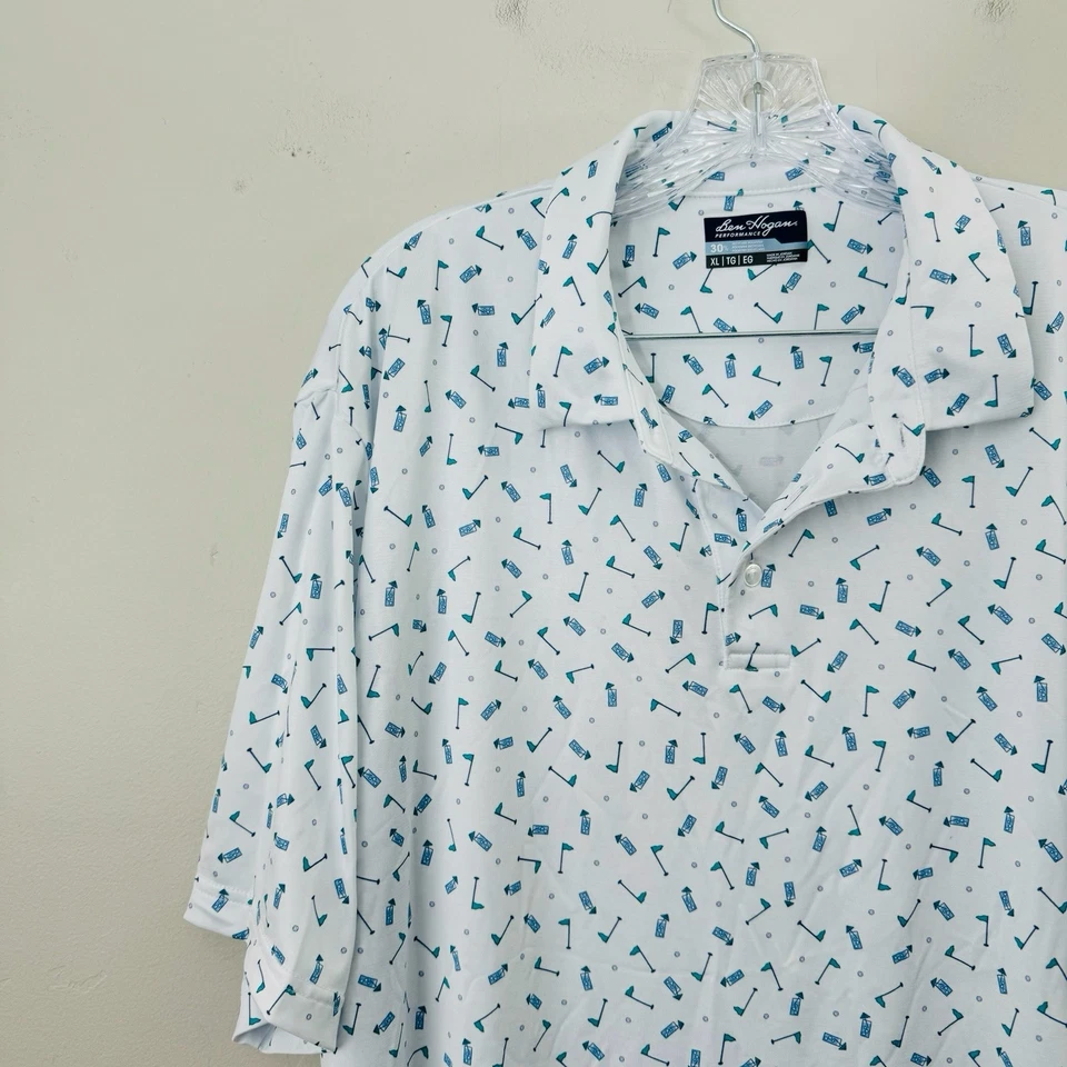Ben Hogan Performance White And Blue Golf Print Button Up Men’s XL - Image 2 of 4