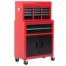 HOMCOM Carrello per Attrezzi 2 in 1 con Cassetta e Armadietto Rosso