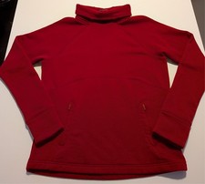 Athleta Funnel Neck Fleece Pullover Sweater Red Women  s Small Zip Pocket Athleti