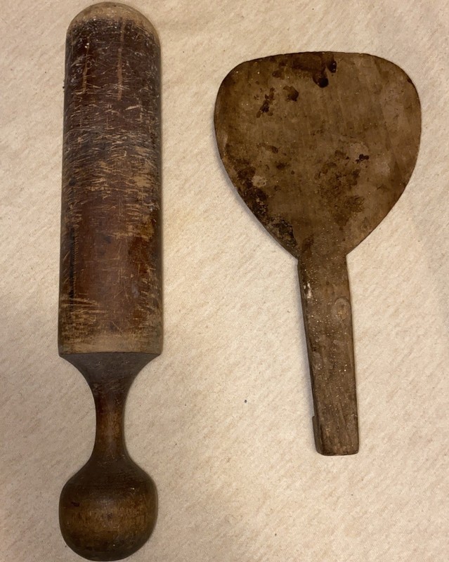 Primitive Antique Wooden Potato Masher & Butter Paddle Scoop