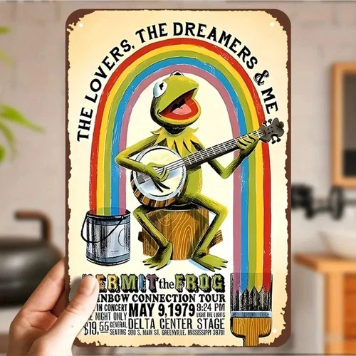 Kermit the Frog Poster Rainbow Tour Vintage Tin Metal Signs Home Décor 8x12