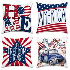 4th of July Pillow Covers 18x18 Decorations American Flag Patriotic Throw Pil...