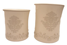 SET OF 2 CERAMIC FANCY BED ANY ROOM STORAGE CONTAINERS Q TIPS TOOLS NO LIDS