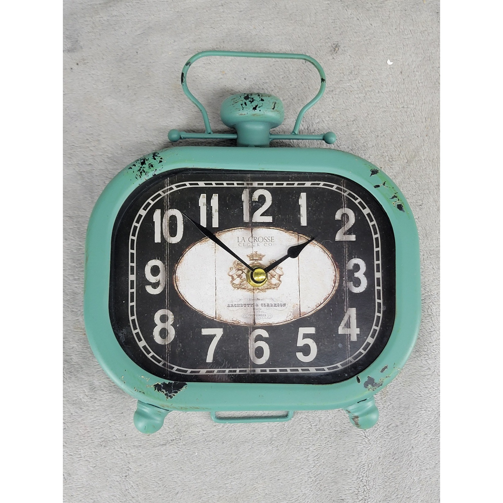 La Crosse Clock Co Teal Distressed Oval Wall Clock 404-3425-INT Vintage Style