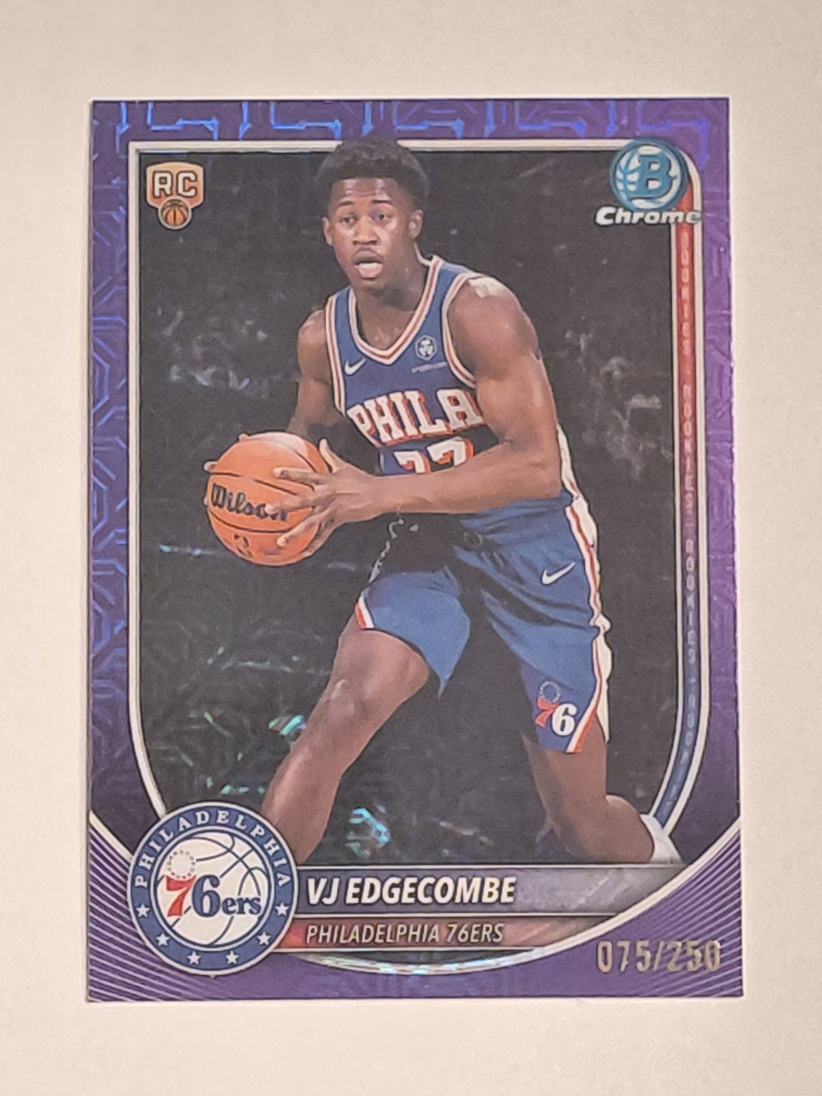 VJ Edgecombe 2025-26 Topps Bowman Chrome Purple RC 75/250 #BCV-3 - 76ers