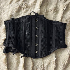 Corset Story Black Underbust Boned Mesh Corset Hook & Eye Lace-Up 30