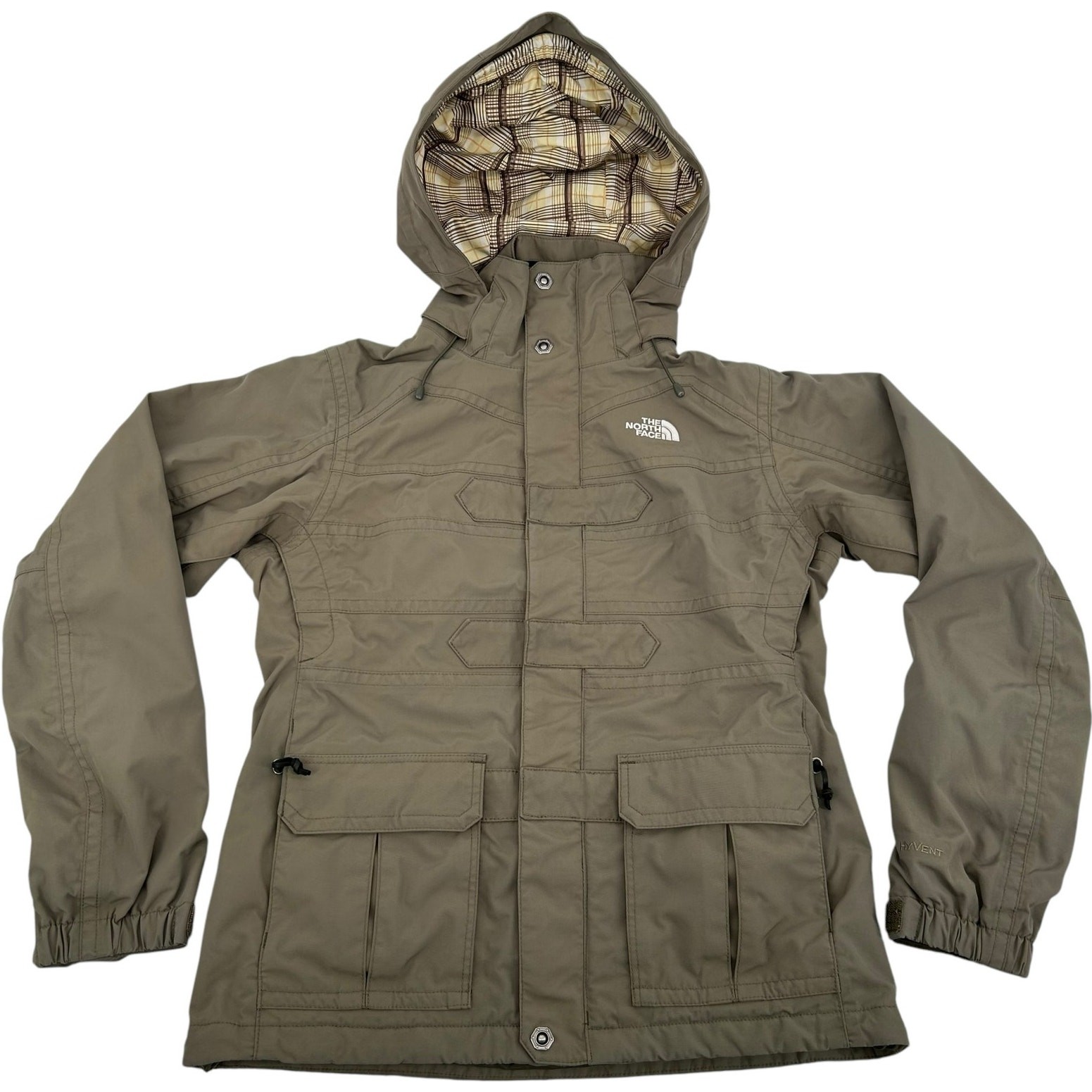 Women's Green Khaki North Face Hyvent Waterproof Hooded Jacket Size S  