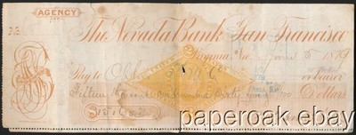 1879 Check To Ophir Silver Mining Co. Virginia City, Nevada For $15,000