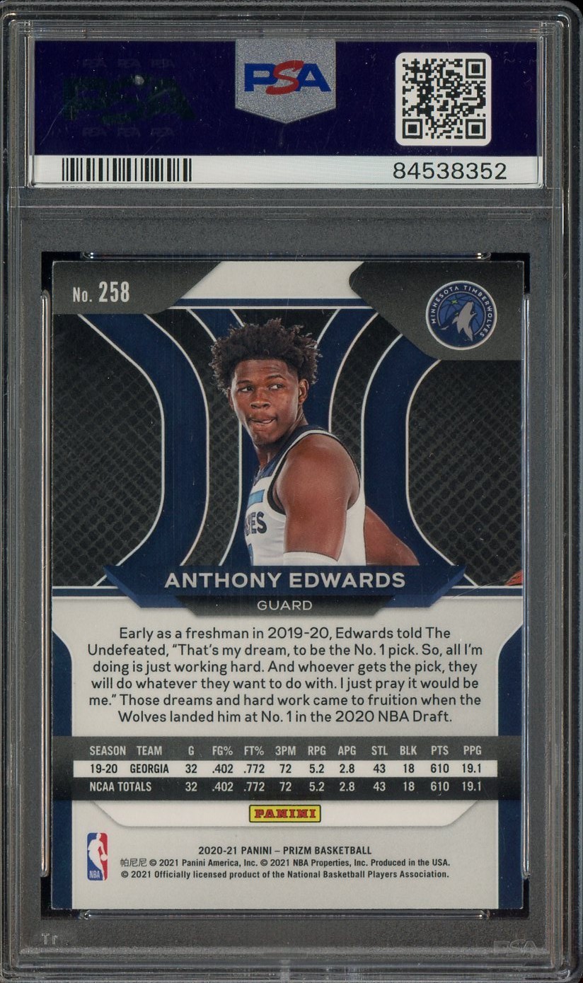 Anthony Edwards Signed 2020-21 Panini Prizm #258 RC Rookie PSA/DNA AUTO view 2