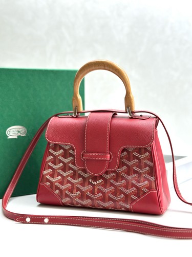 Goyard Saigon Mini Red Canvas Leather Silver HW Shoulder Bag Preowned Authentic