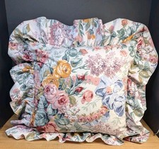Vtg Ralph Lauren Allison Floral Ruffled Throw Pillow 16x16 Down Blue Label USA