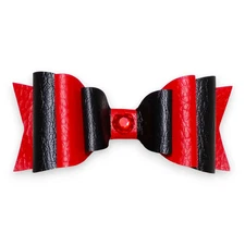 Handmade Faux Leather Hair Bow Black Red Gem Accent Barrette Clip Gothic Chic