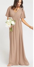 Show Me Your Mumu Emily Empire Maxi Dress Soft Beige Chiffon Size Medium