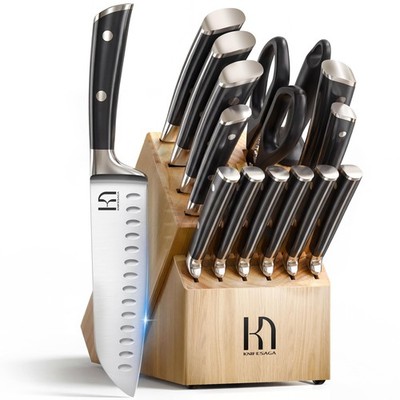 KnifeSaga Knife Set 15 PCS with Block and Sharpener