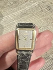 SEIKO Vintage Ladies 20mm Watch Gold Black Tone Silver Dial Rectangle 7320-5909