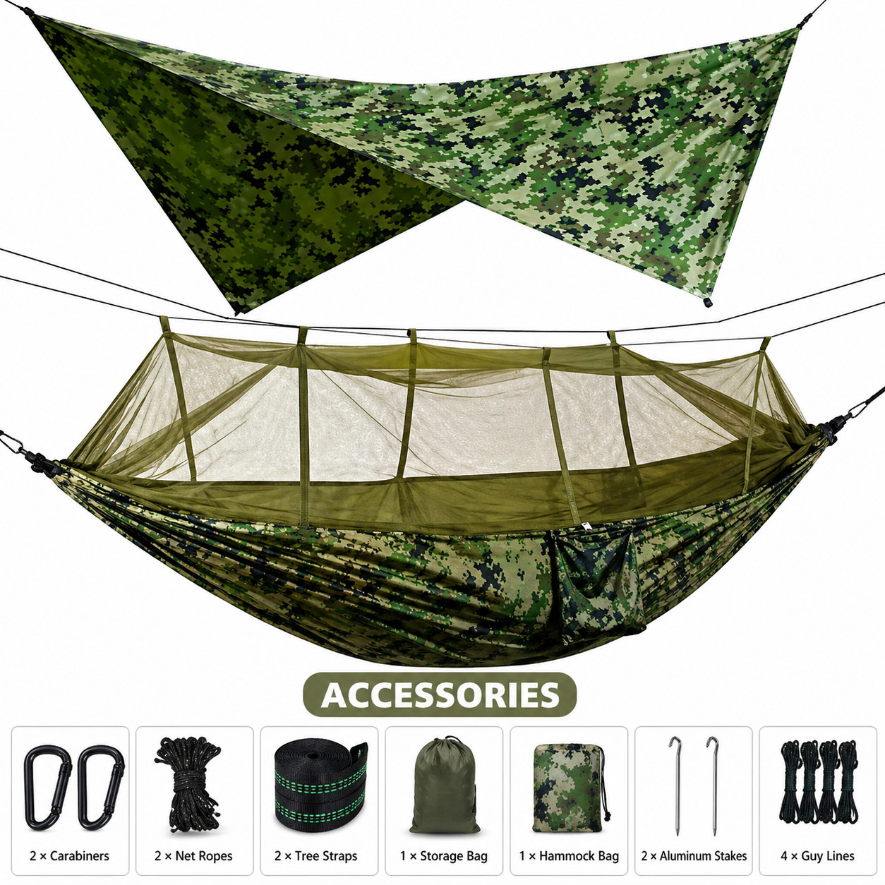 Hamac camping professionnel moustiquaire bâche pluie robuste pour expédition