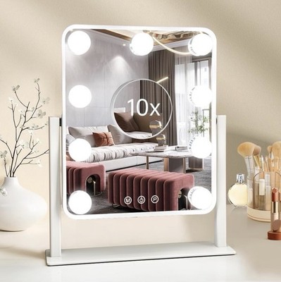 Hollywood LED Vanity Makeup Mirror 9 Light Touch Control Tabletop White