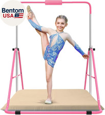 Gymnastics Bar with Self-Inflating Mat for Kids, Adjustable Height Gymnastic Hor