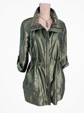 St. John Sport Olive Green Anorak Jacket Size S Zebra Lined Drawstring Waist