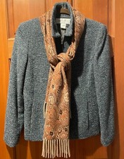 Classic Jones New York Dark Teal Green Tweed Blazer Size 4 with Zippered Front