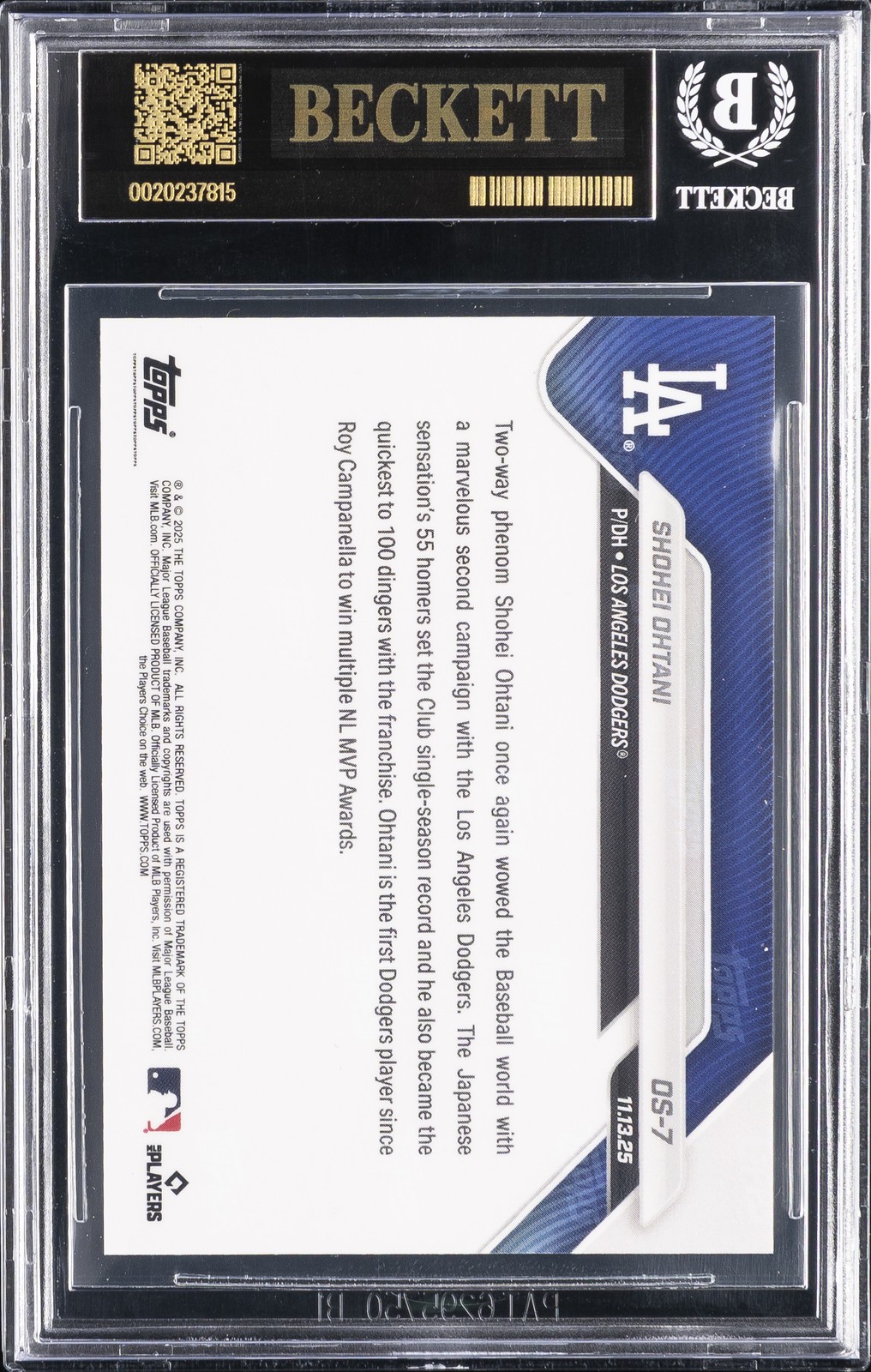 2025 TOPPS NOW OFFSEASON #OS7 SHOHEI OHTANI BGS 10 BLACK LABEL view 2