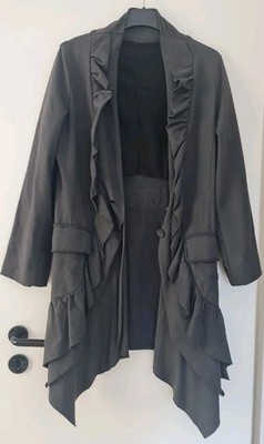 Asymmetrische Volant Sweatshirt Jacke, grau, Made in Italy, Gr. M/L