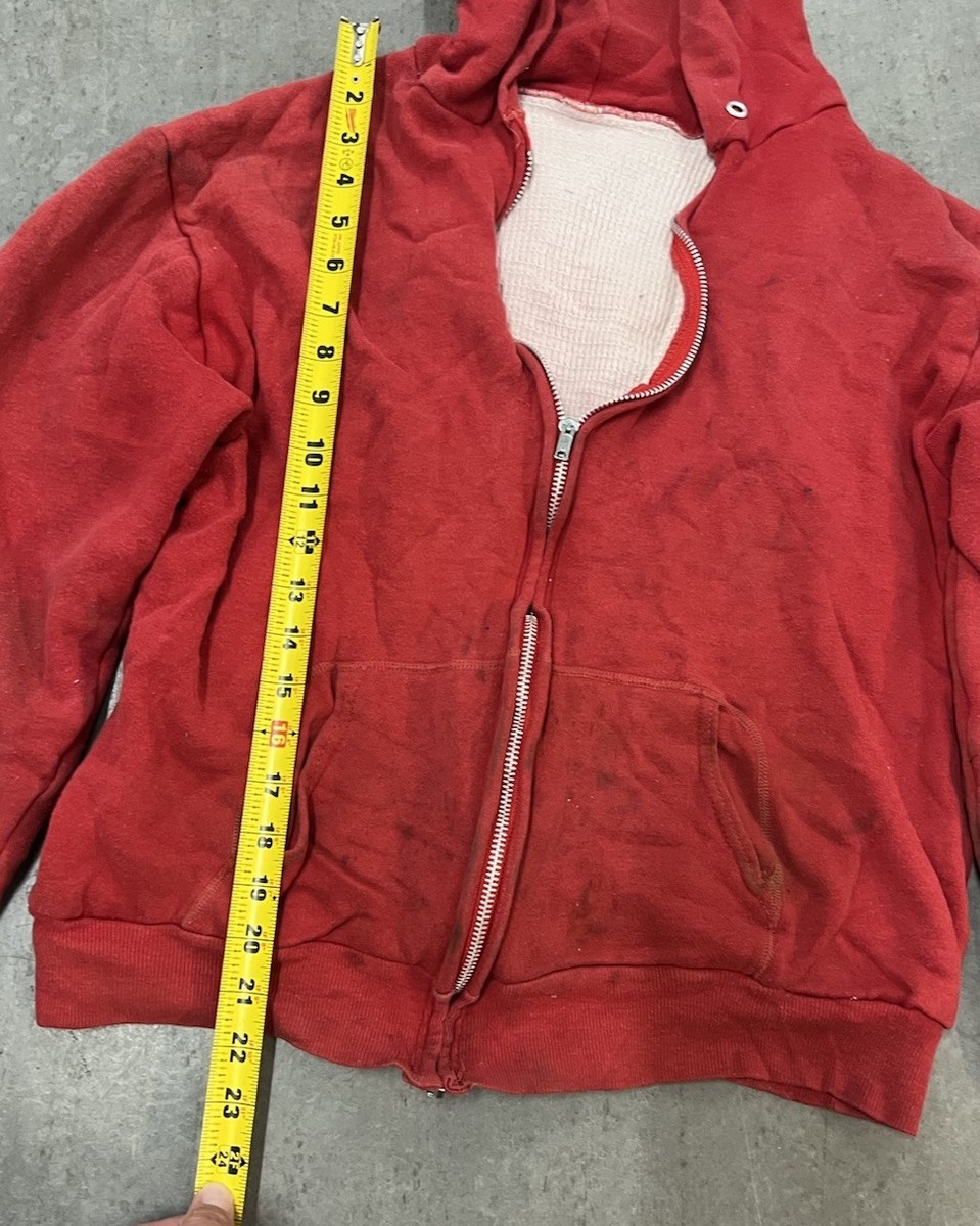 Vintage 60s Thrashed Faded Thermal Zip Up Hoodie Red, Double Face