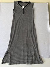 Talbots Striped Maxi Dress Sleeveless Casual Henley Comfy Black White XS NWT