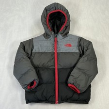 The North Face Toddler 4T Reversible Hooded Puffer Jacket Black Gray Red
