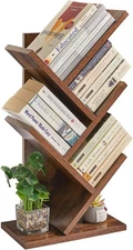 "Tree Bookshelf 4-Tier Book Storage Organizer ShelvesRustic Brown HBC014H "