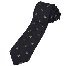 Austin Reed Necktie Navy Blue Silk Flying Mallard Ducks Hunting Country 3.25"