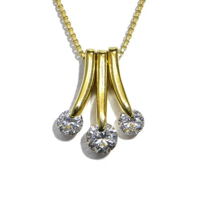 18K Gelbgold Kettenanhänger 3-Steine Tropfen Kette 0,5 ct Diamant K18 3,4g