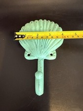 Turquoise Vintage Seashell Wall Hook Towel Cast Iron Turquoise 7x4 Beach, Rustic