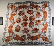 Vera Neumann Signed Scarf Ladybug Silk Mix Brown Grey Nature Leaves Design 22x21