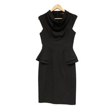 Cue Dress Womens 10 Black Peplum Sheath Knee Cowl Neck Sleeveless Work Office