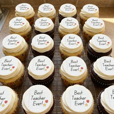 VORGESCHNITTENE Essbare Oblate Papier Best Teacher Ever Cupcake Cocktail Topper 9, 15, 24